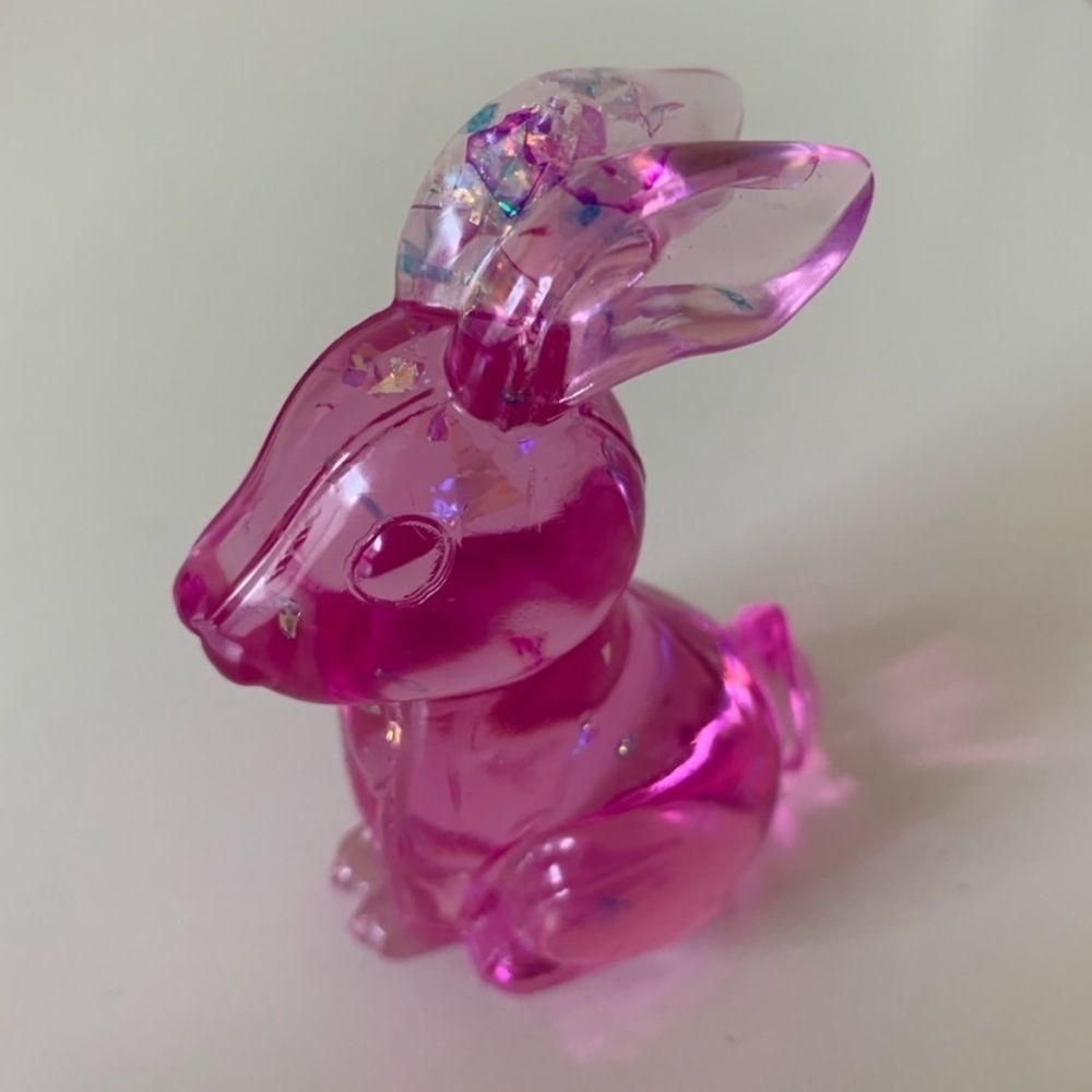 𝅺Handmade Glittery Pink Epoxy Resin Bunny Art Figurine
